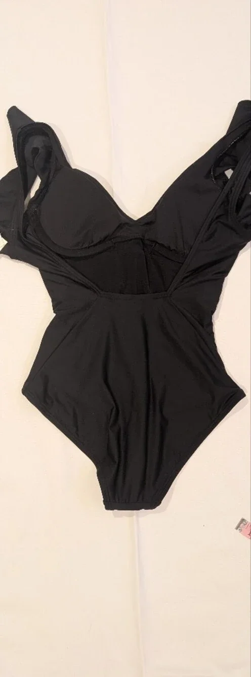 DKNY Black Ruffle-Sleeve One-Piece Swimsuit - Picture 8 of 10